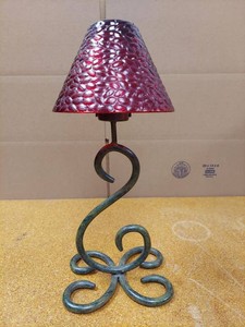 Tuscan Style Wrought Iron Tealight Candle Lamp with Red Glass Shade