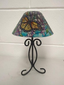 Tiffany Style Butterfly Stained Glass Tealight Candle Lamp with Metal Base