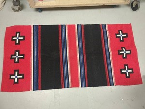 Southwest Style Hand Woven Wool Rug Runner Red Black Cross Motif