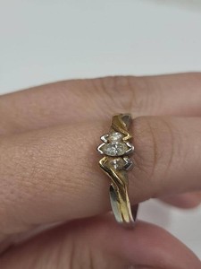 PLAT 18K Two Tone Marquise Diamond Ring 3 Stone Estate Size 11