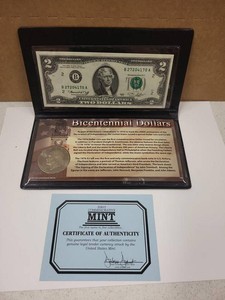 First Commemorative Mint Bicentennial Dollar Bill Coin Set w COA