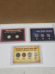 Vintage U.S. Coin Display Collection Mercury Dimes Steel Cents & Nickels