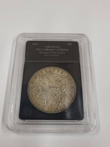 1921 Morgan Silver Dollar $1 in Authenticated VG Collector Holder