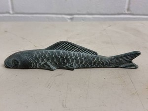 Chinese Carp Shaped Calligraphy Brush Holder Paperweight Bronze Tone
