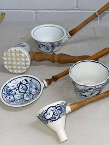 Czech Blue Onion Porcelain Kitchen Utensils Wall Decor Set of 5