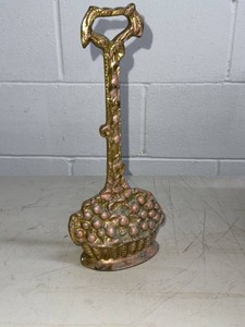 Vintage Basket of Fruit Cast Metal Doorstop w Carry Handle 12.5in