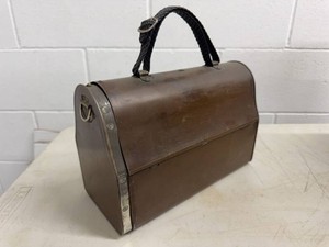 Vintage Brown Metal Dome Top Lunch Pail Tin Lunch Box Carry Case