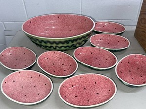 Watermelon Pattern Ceramic Serving Bowl Set with 7 Matching Bowls