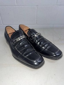 Prada Black Leather Bit Loafers Square Toe Slip On Dress Shoes 9
