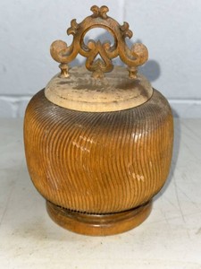 Vintage Finnish Carved Wood Lidded Jar Decorative Canister
