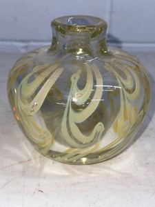 Unmarked Studio Art Glass Bud Vase Clear Swirl Trailed Round Form
