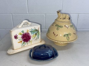 Set of 3 Vintage Covered Butter Cheese Dishes Vallauris Pottery