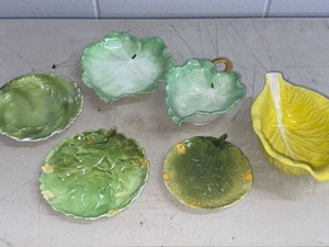 Lot of Assorted Majolica Leaf Form Ceramic Dishes Bowls Vintage