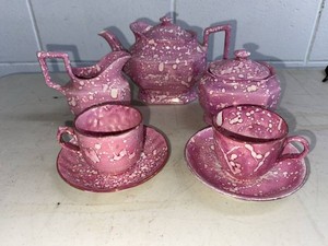 Vintage Sandonshire England Pink Splatter Child Tea Set 7-Piece