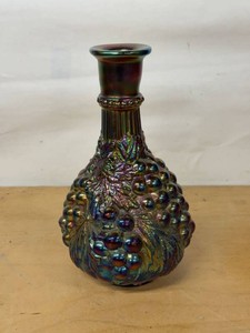 Vintage Amethyst Carnival Glass Grape Pattern Bottle Vase