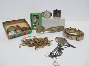 Group Including Vintage Gruen Watch Coins Run Over by Train Jewelry etc