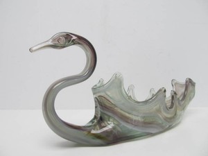 Large Vintage Art Glass Swan Basket - 18
