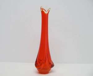 Mid Century Tall Art Glass Vase - Orange - 13