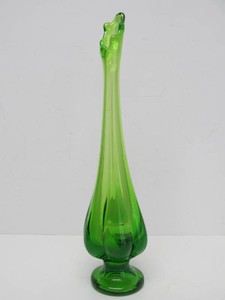 Mid Century Tall Art Glass Vase - Green - 13