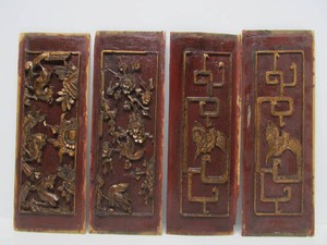 4 Antique Chinese Architectural Wood Panels