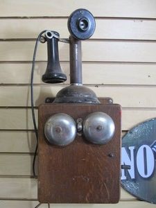 Antique Candlestick Telephone wOak Call Box