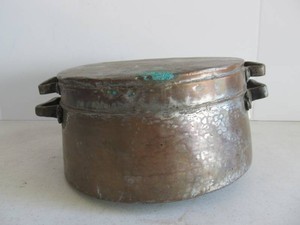 Early Antique Primitive Copper Kettle wLid