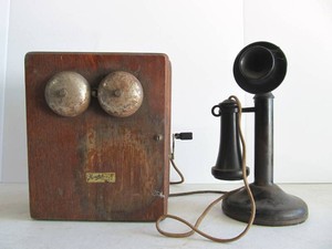 Antique Candlestick Telephone wOak Call Box