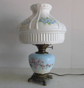 Lovely Vintage Blue &amp White Solar Company Hurricane Lamp