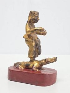 Antique Carved Gilt Wood Sculpture of a Figure Standing on Crocodile