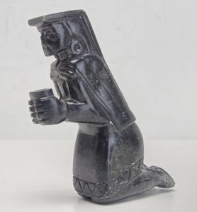 Old Carved Black Hardstone Kneeling Figural Sculpture&nbsp