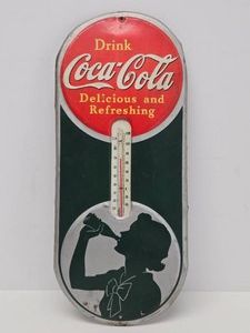 Original circa 1940 COCA COLA Metal Advertising Thermometer Sign