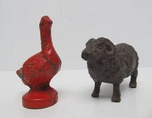 Orig Vintage Cast Iron RED GOOSE SHOES Coin Bank &amp Cast Iron Sheep