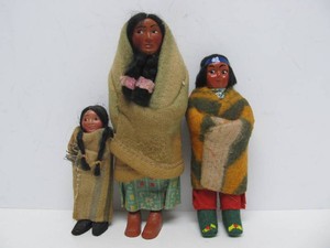 3 Old Vintage Handmade Native American Skookum dolls