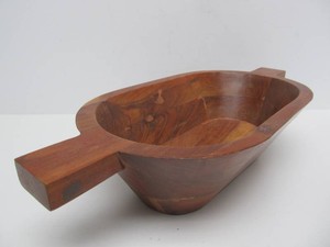 Large Mid Century Danish Modern 2 Handled Wood Bowl
