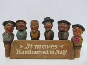 Group of Vintage Hand Carved Wood ANRI Figural Wine Corks