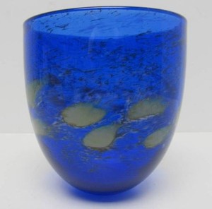 Handmade Signed Blue Art Glass Vase or Bowl