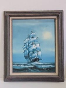 Framed Signed Original Oil on Canvas Seascape Ship Painting