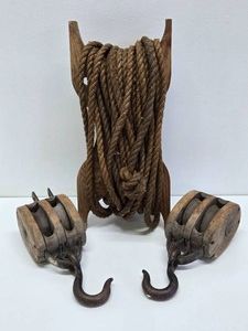 2 Antique Industrial Pulleys wRope