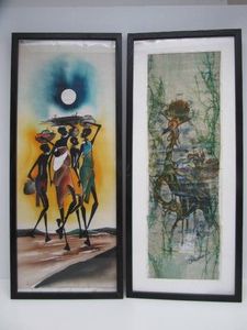 Pair of Framed Signed Batik Paintings&nbsp