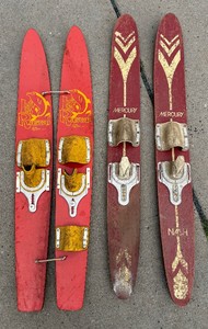 2 Pair of Vintage Water Skis - Lil Rascal &amp Nash Mercury