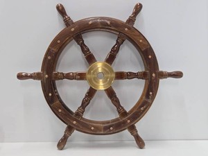 Vintage Brass &amp Wood Ships Wheel