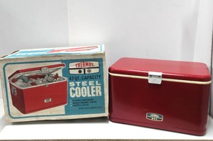 Vintage THERMOS Red Metal Cooler wOriginal Box