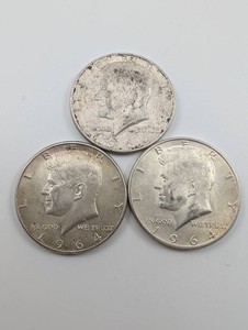 90% Silver 1964 Kennedy Half Dollars (Lot of 3)