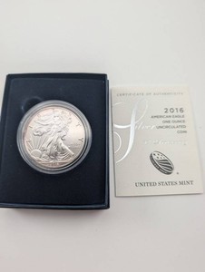 2016 American Silver Eagle One Ounce Uncirculated With Box & COA