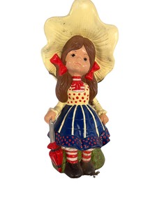 Vintage Country Girl with Bonnet & Umbrella Figurine  Large Resin Decor Figure 11.5
