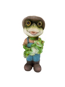 Vintage Frog Figurine Bobblehead Style Garden Decor Holding Baby Frog