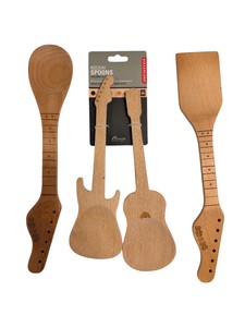 Kikkerland Rockin Spoons Wooden Guitar Kitchen Utensil Set & Rock & Roll Utensils Lot