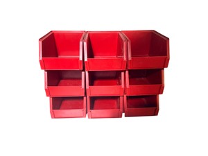 Lot of 9 Red Stackable Plastic Parts Storage Bins  4 x 5 x 3