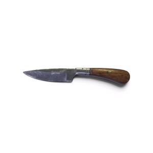 Valley Forge custom or commemorative fixed-blade knife featuring decorative file work on the spine, a smooth drop-point satin blade, and a contoured wooden handle with mosaic pins.