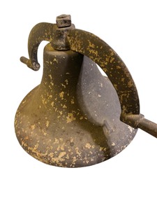 Large Antique Cast Iron Farm Dinner Bell w Original Yoke & Iron Clapper  13.5 Diameter